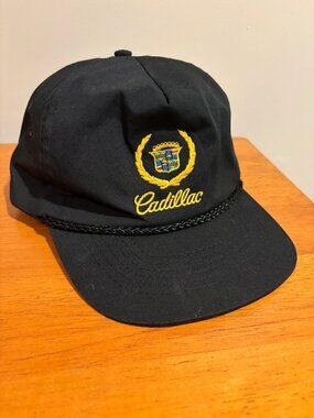 Vintage Cadillac Snapback Hat Black Rope Cap Embroidered Crest Logo